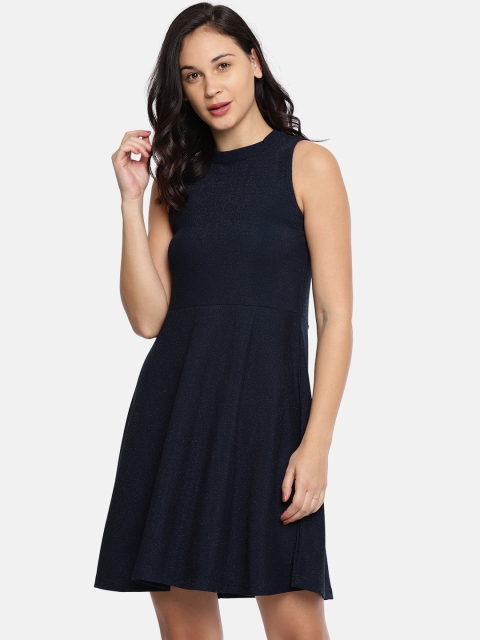 

AND Women Navy Blue Solid Fit and Flare Dress