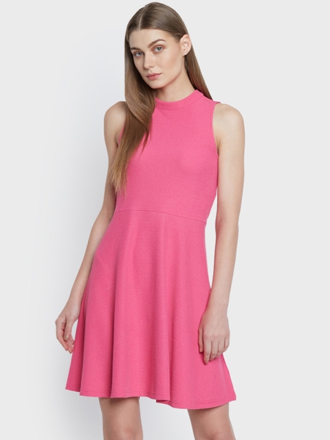 

AND Women Pink Self-Design Fit and Flare Dress
