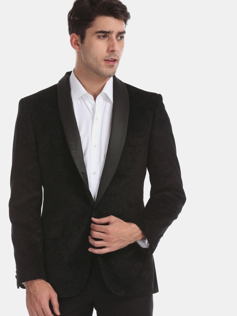 

Arrow Men Black Self-Design Body Tailored Fit Blazer
