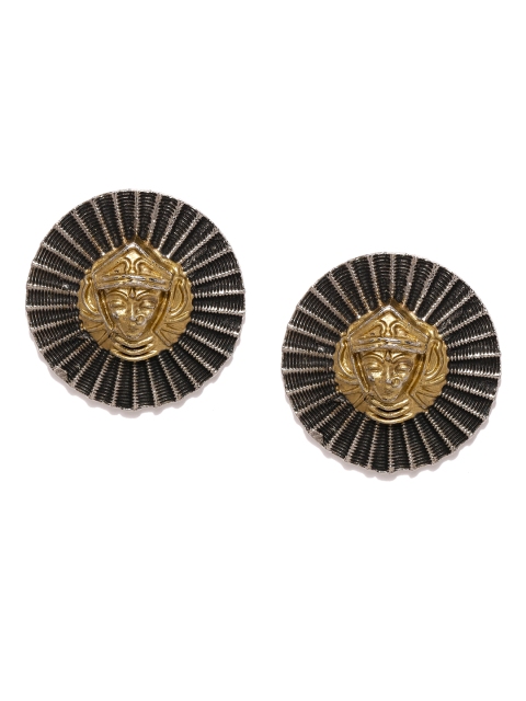 

Fida Gold & Oxidised Silver-Toned Dualist Spinx Handcrafted Circular Studs