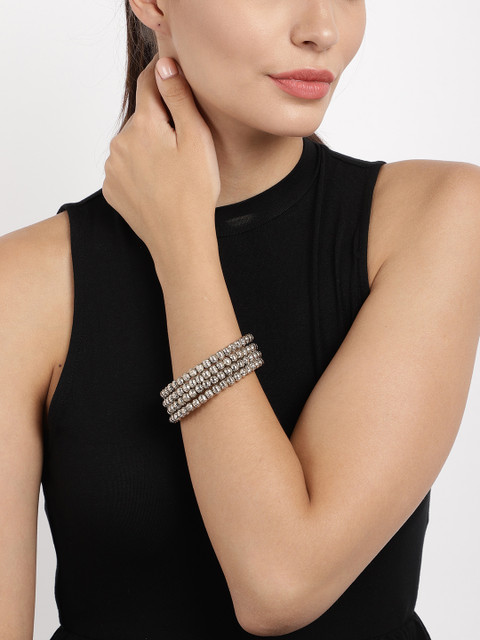 

Fida Set of 4 Silver-Toned Beaded Bangles