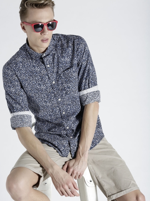 

s.Oliver Men Blue Slim Fit Printed Casual Shirt
