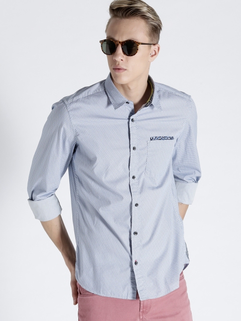 

s.Oliver Men Blue Slim Fit Printed Casual Shirt