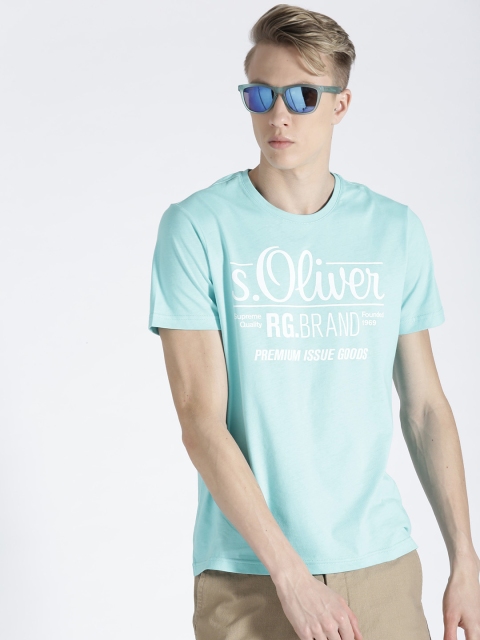 

s.Oliver Men Blue Brand Print Round Neck T-shirt