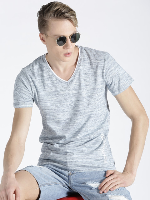 

s.Oliver Men Blue Striped V-Neck T-shirt