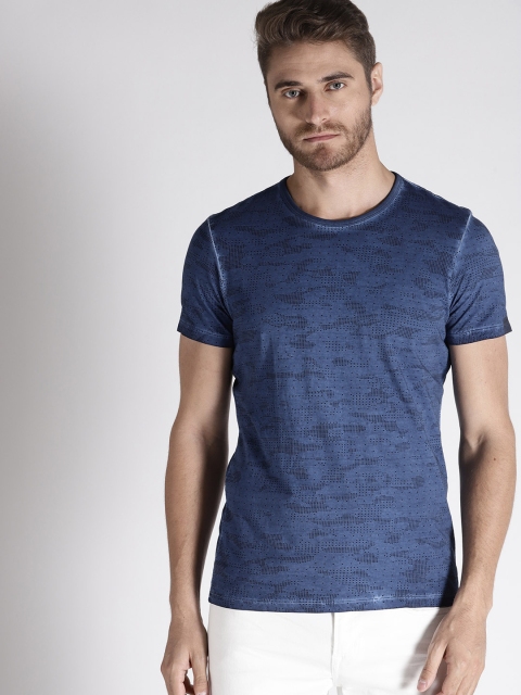 

s.Oliver Men Blue Dyed Printed Round Neck T-shirt