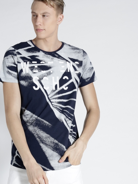 

s.Oliver Men Navy Blue & Grey Printed Round Neck T-shirt