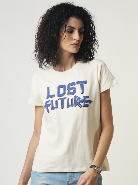 

Blue Saint Women Off-White Printed Round Neck T-shirt