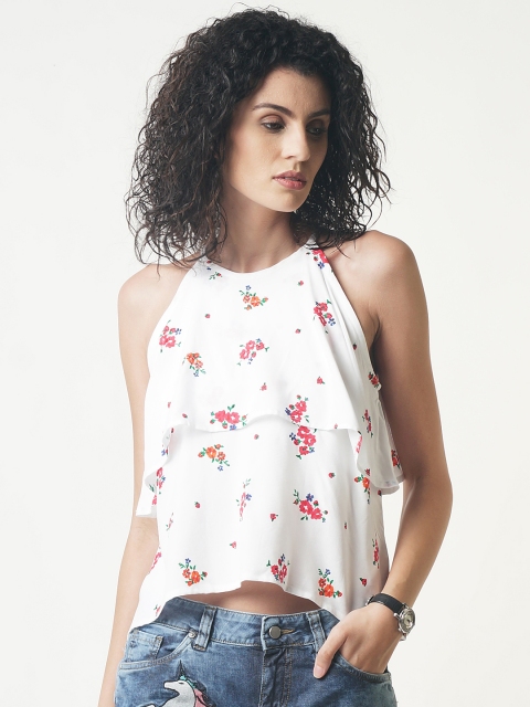 

Blue Saint Women White Printed Layered Pure Cotton Top