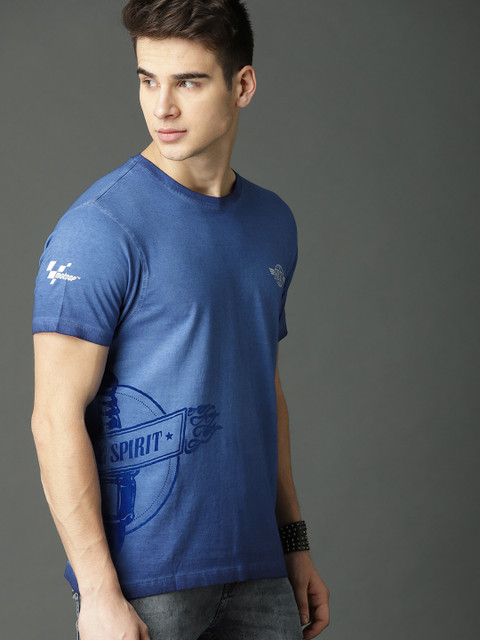 

Roadster Men Blue Printed Round Neck T-shirt