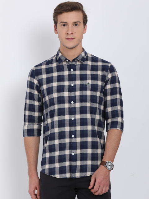

Crocodile Men Navy Blue & Grey Slim Fit Checked Casual Shirt