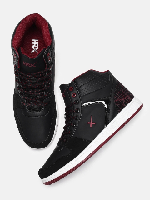 

HRX by Hrithik Roshan Men Black Solid Mid-Top Hoop Life Sneakers