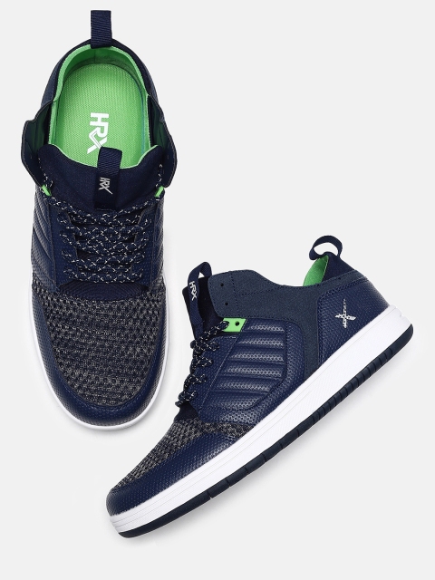 

HRX by Hrithik Roshan Men Navy Blue Solid Mid-Top Hoop Life Sneakers