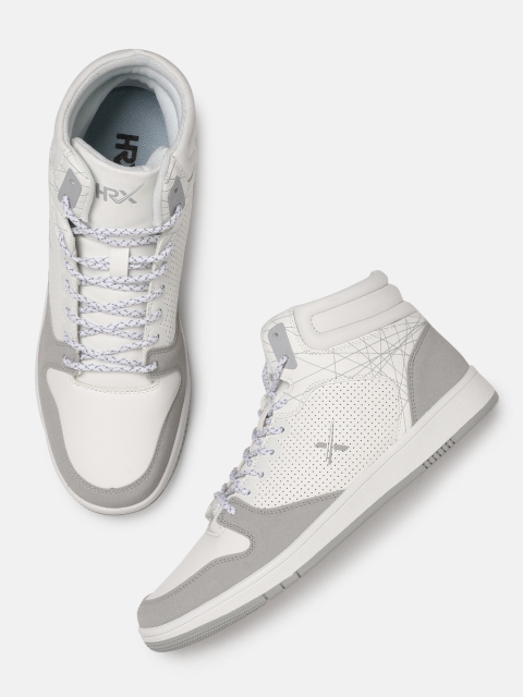 

HRX by Hrithik Roshan Men White Solid Mid-Top Hoop Life Sneakers