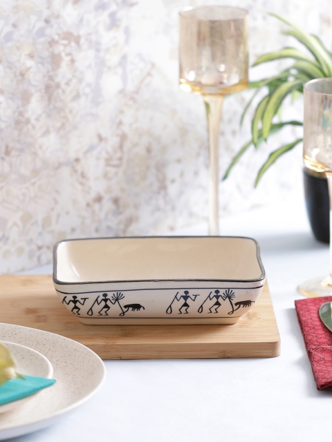 

VarEesha Off-White Printed Warli Rectangle Stoneware Serving Platter