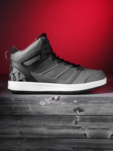 

HRX by Hrithik Roshan Men Grey Solid Mid-Top Hoop Life Sneakers