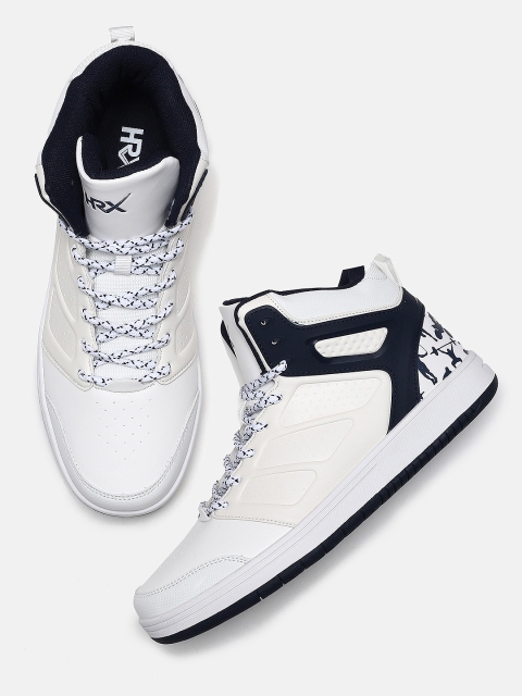 

HRX by Hrithik Roshan Men White Solid Mid-Top Hoop Life Sneakers