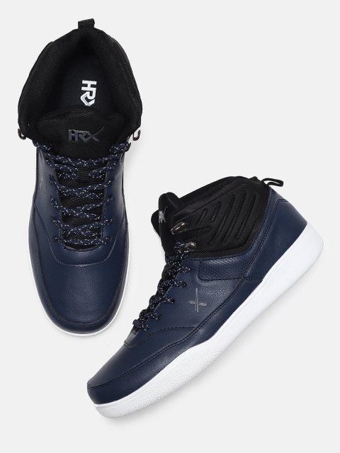 

HRX by Hrithik Roshan Men Navy Blue Solid Mid-Top Hoop Life Sneakers