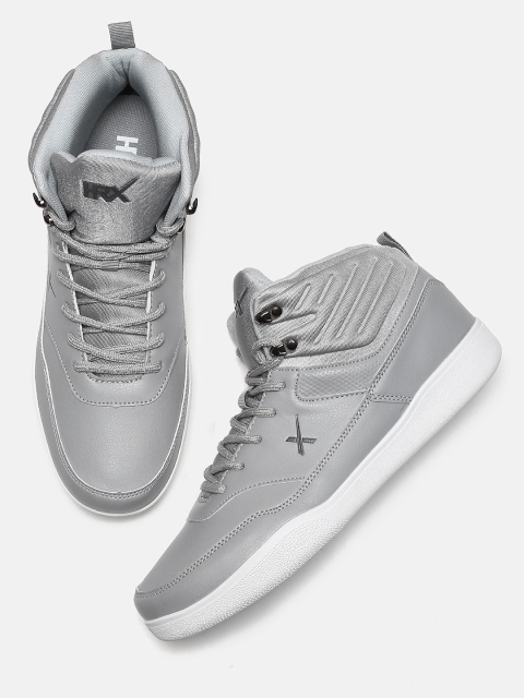 

HRX by Hrithik Roshan Men Grey Solid Mid-Top Hoop Life Sneakers