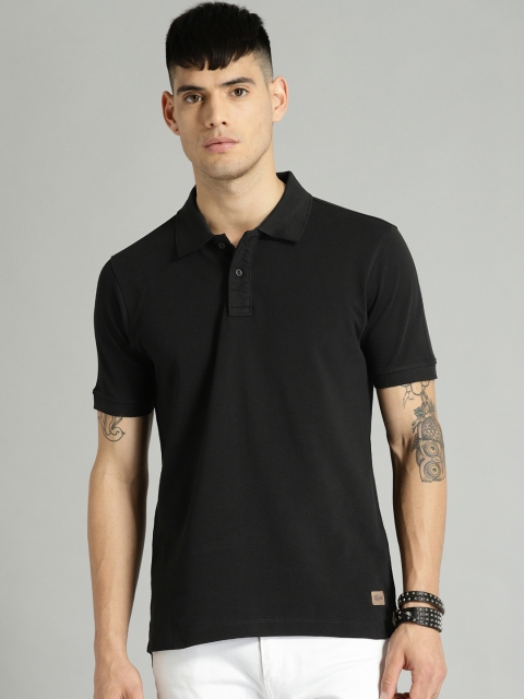 

Roadster Men Black Solid Polo Collar Pure Cotton T-shirt