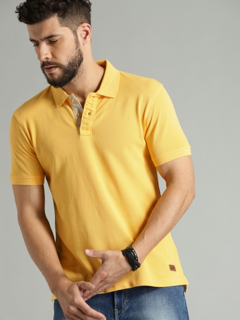 

Roadster Men Yellow Solid Polo Collar Pure Cotton T-shirt