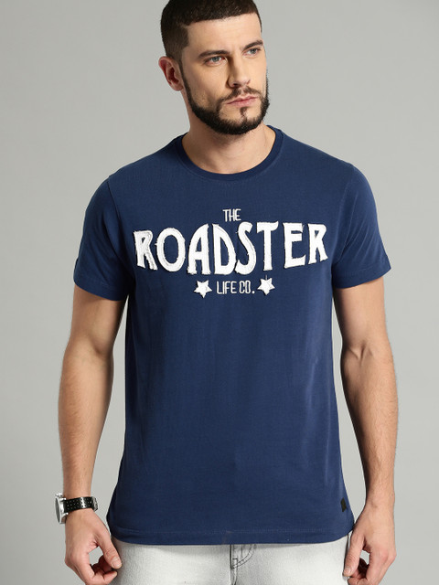 

Roadster Men Blue Self Design Round Neck T-shirt