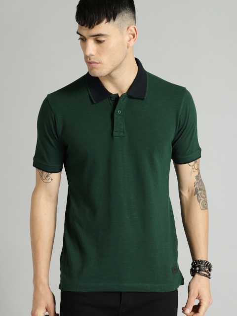 

Roadster Men Green Solid Polo Collar T-shirt
