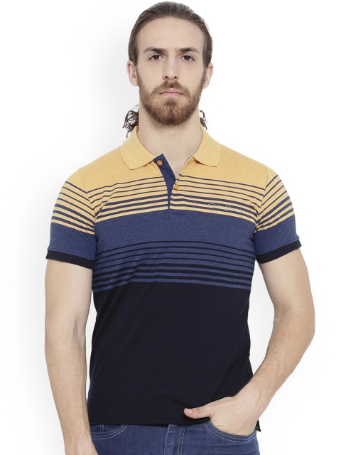 

Duke Men Blue Striped Polo Collar T-shirt