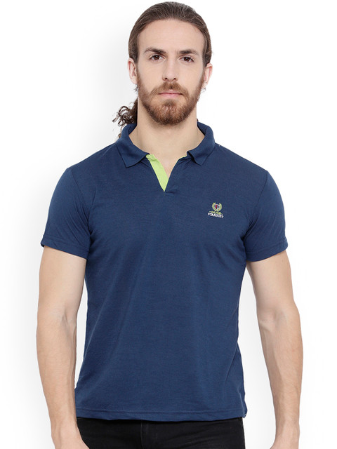 

Duke Men Navy Blue Solid Polo Collar T-shirt
