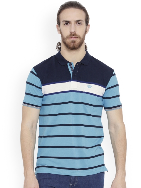 

Duke Men Blue Striped Polo Collar T-shirt