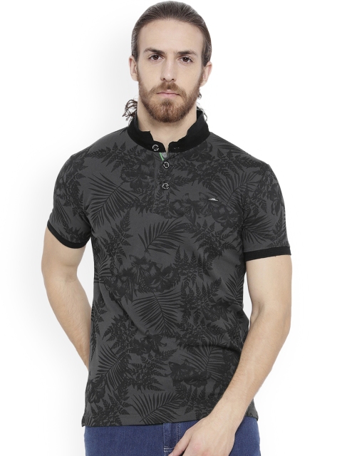 

Duke Men Charcoal Printed Mandarin Collar T-shirt