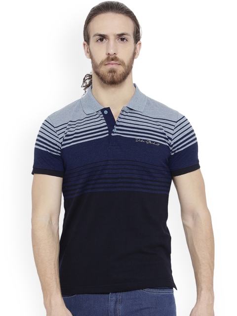 

Duke Men Blue Striped Polo Collar T-shirt