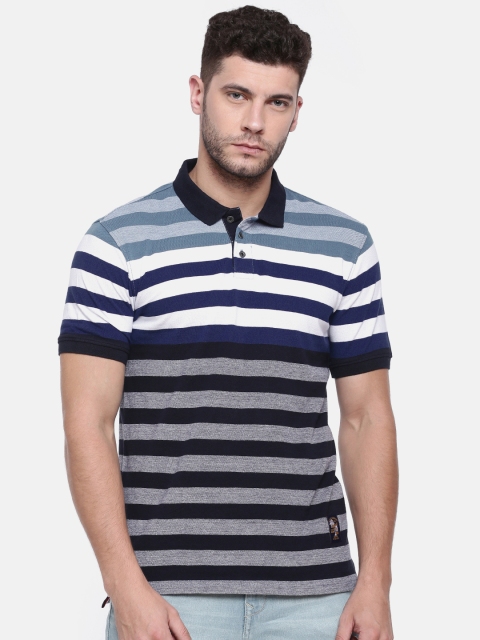 

Lee Cooper Men Navy & White Striped Polo Collar T-shirt, Navy blue