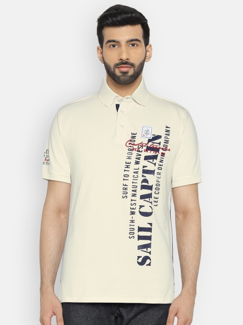 

Lee Cooper Men Off-White Printed Polo Collar T-shirt