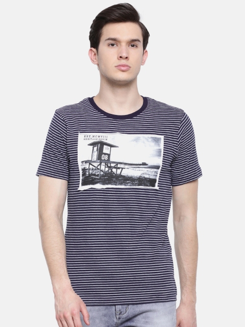 

Lee Cooper Men Navy Blue Striped Round Neck T-shirt