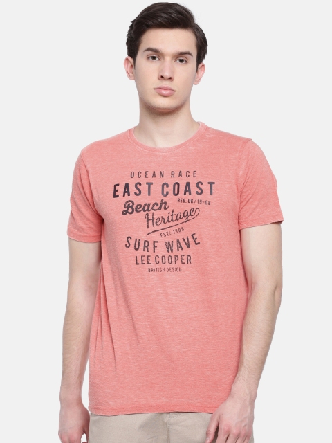 

Lee Cooper Men Coral Pink Printed Round Neck T-shirt