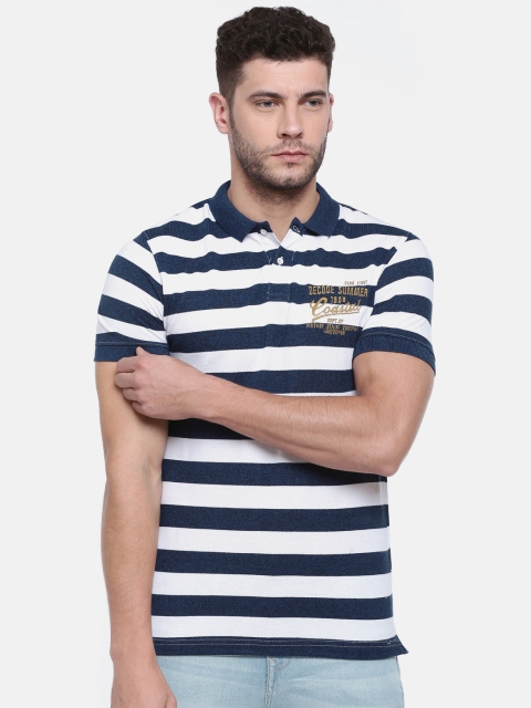 

Lee Cooper Men Navy & White Striped Polo Collar T-shirt, Navy blue