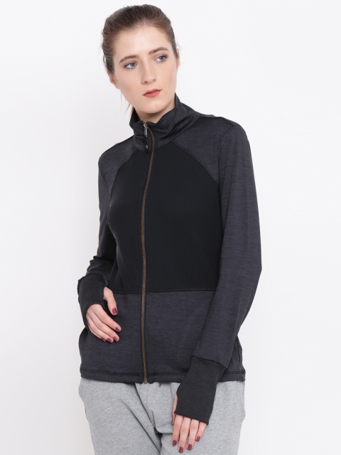 

SATVA Women Charcoal Grey & Black Colourblocked Sporty Jacket