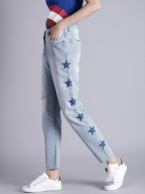 

Kook N Keech Women Blue Boyfriend Fit Mid-Rise Mildly Distressed Jeans