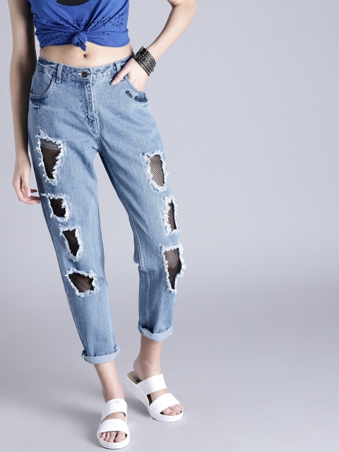 

Kook N Keech Women Blue Boyfriend Fit Mid-Rise Mildly Distressed Jeans