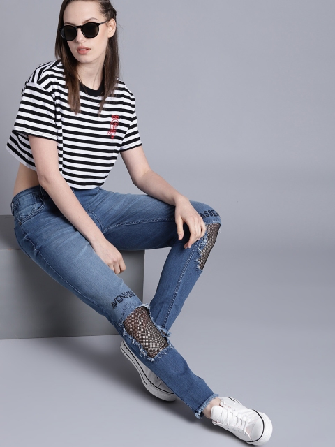 

Kook N Keech Marvel Women Blue Boyfriend Fit Mid-Rise Mildly Distressed Jeans
