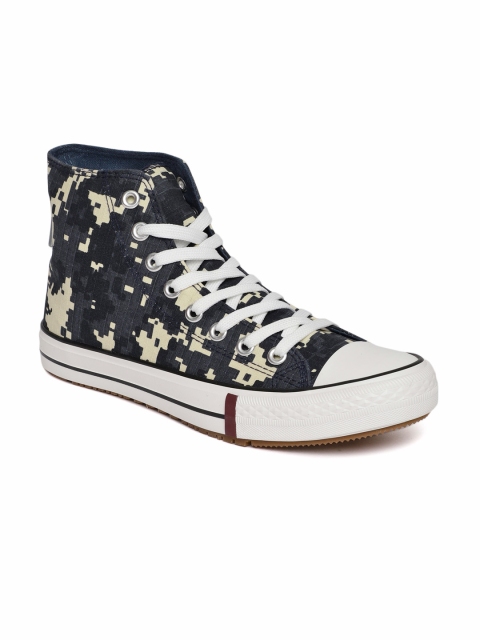 

Flying Machine Men Navy Blue Printed Suede Mid-Top Sneakers