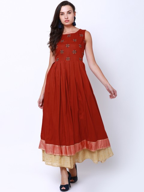 

Vishudh Women Rust & Gold-Toned Printed Anarkali Kurta