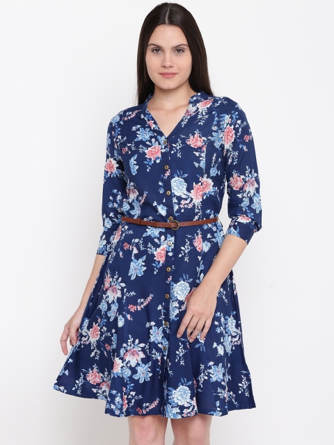 

Monte Carlo Women Blue & Pink Printed Shirt Dress
