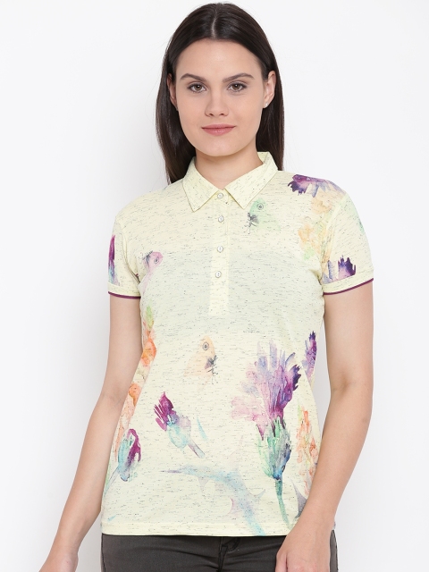 

Monte Carlo Women Yellow Printed Polo Collar T-shirt