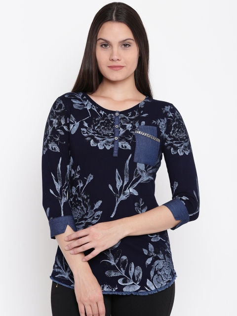 

Monte Carlo Women Navy Blue Floral Print Top