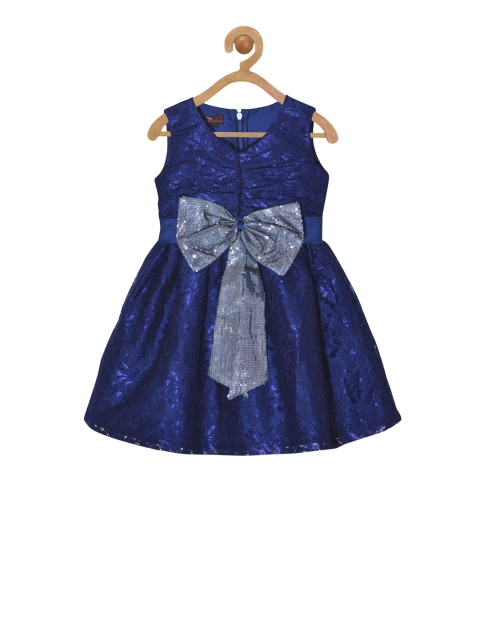 

pspeaches Girls Blue Self Design Fit and Flare Dress