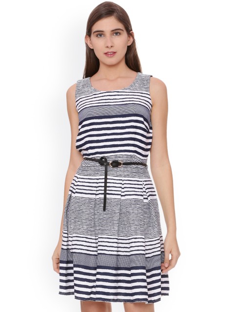 

Allen Solly Woman Women Navy Blue Striped A-Line Dress