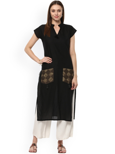 

ZIYAA Women Black Solid Straight Kurta
