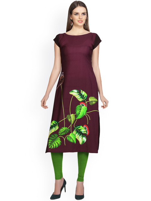 

ZIYAA Women Maroon Printed Straight Kurta